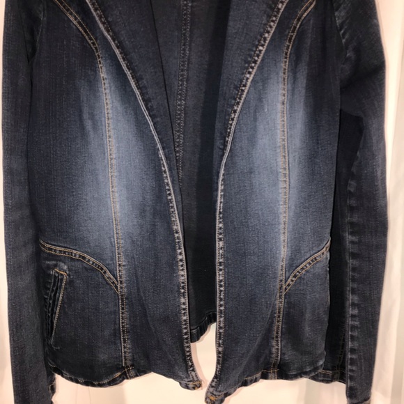 Trendy Stretch Denim Open Blazer, Size M - Picture 3 of 7